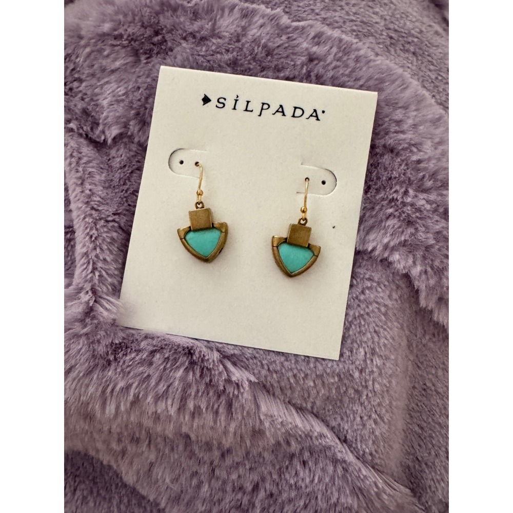 New Silpada Coastal Color KRW0059 Turquoise Brass French Drop Earrings 1 Inch